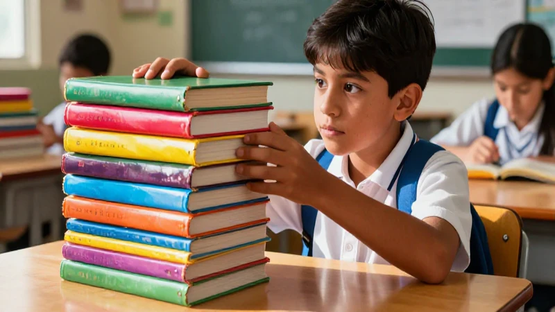 Estudiante mexicano lee libros coloridos