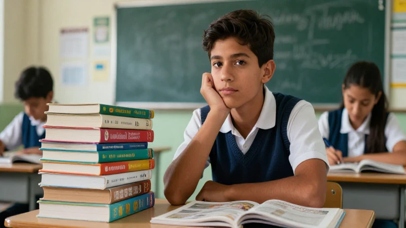 Estudiante mexicano, luz dramática y libros