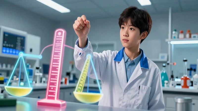 Estudiante interactúa con unidades métricas brillantes