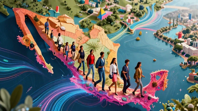 Migración mexicana vibrante con estilo moderno