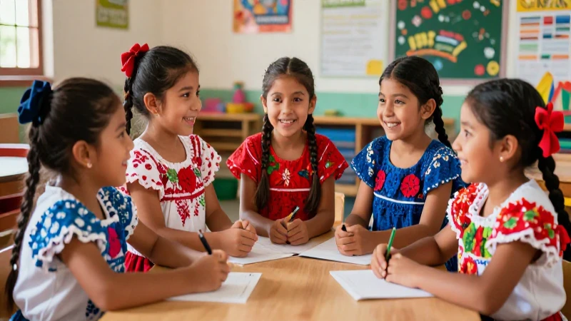 Niños sonriendo aprenden en clase colorida y vibrante