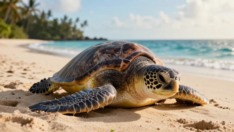 Tortuga marina majestuosa anida en playa tropical