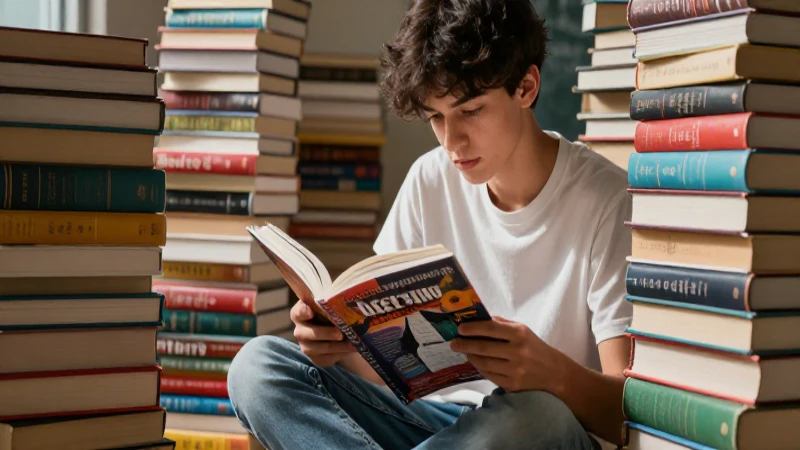 Estudiante lee libros con metas de enriquecimiento