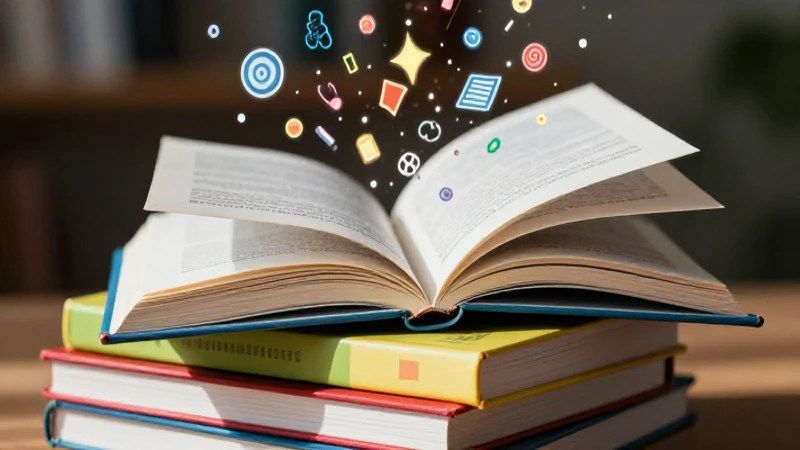 Libros modernos con símbolos de conocimiento vibrantes