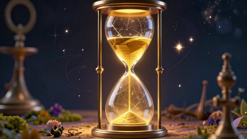 Reloj de arena dorado simbolizando conocimiento estelar