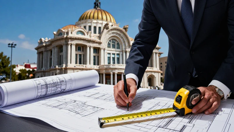 Arquitectos analizan planos en una imagen vibrante