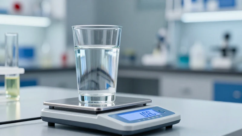 Agua cristalina y escala digital en laboratorio