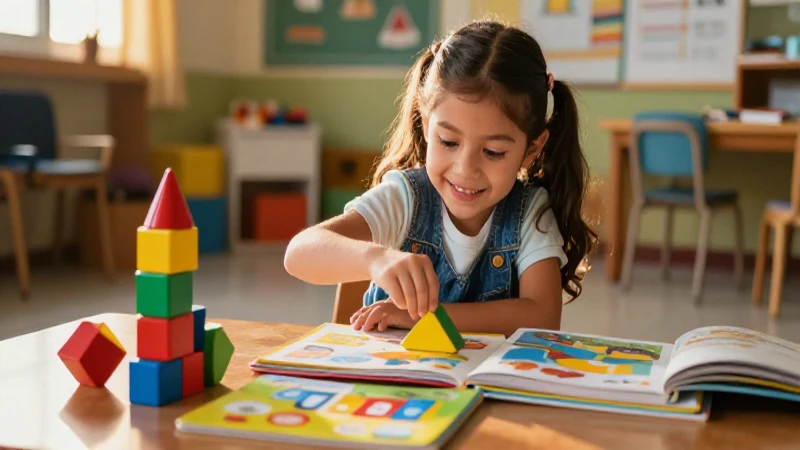 Niño alegre con materiales didácticos
