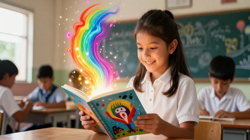 Cuento de los colores: un mundo lleno de magia y vibrantes 3 Estudiante descubre magia de colores en libro