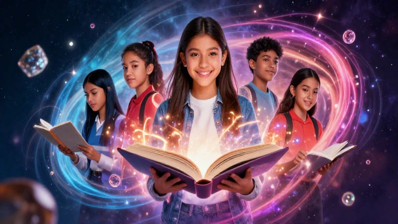 Cuento de los colores: un mundo lleno de magia y vibrantes 6 Ilustración educativa mágica de estudiante mexicano