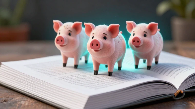 Cerdo ilustrado, estética educativa, ambiente vibrante