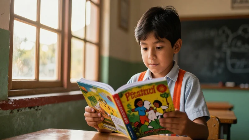 Niño en México leyendo con luz cálida