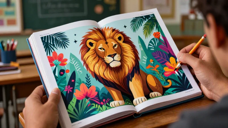 Cuento para Imprimir: El León Que No Sabía Escribir 3 Profesor león en vibrante aula tropical