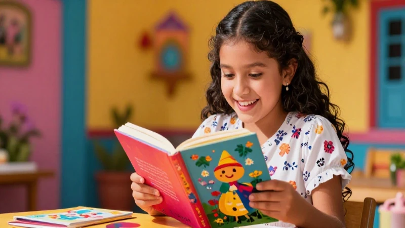 Estudiante mexicano feliz con libro colorido