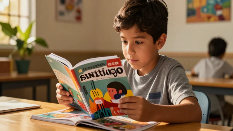 Cuentos de 100 palabras: Santiago en 100 microcuentos 6 Niño mexicano leyendo microcuentos en entorno educativo