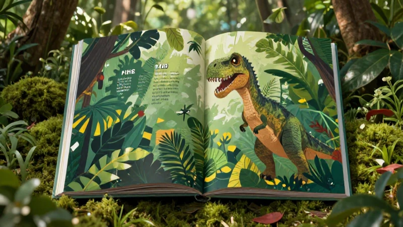 Cuentos de Dinosaurios PDF: Diversión y Aprendizaje 8 Dinosaurio estilizado en una selva vibrante