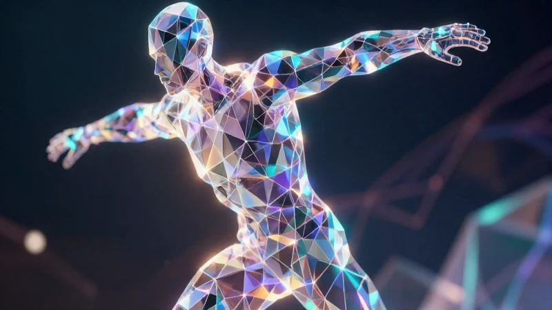 Figura humana con estructuras cristalinas brillantes