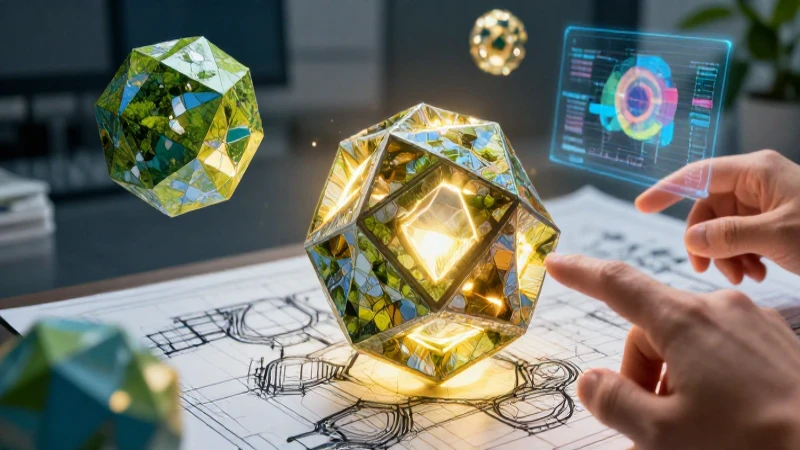 Ilustración dinámica y geométrica con elementos holográficos
