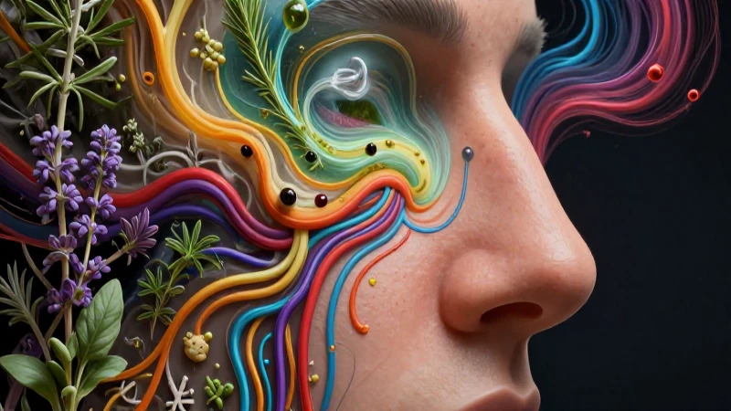 Ilustración vívida y detallada de olfato y aromas
