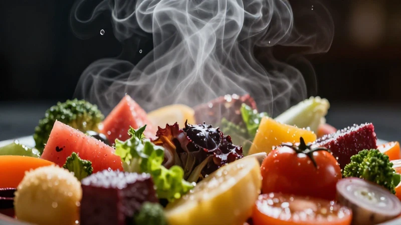 Potencia tu sentido del gusto con estos cuidados y consejos 6 Ingredientes frescos gourmet vibrantes con vapor dramático