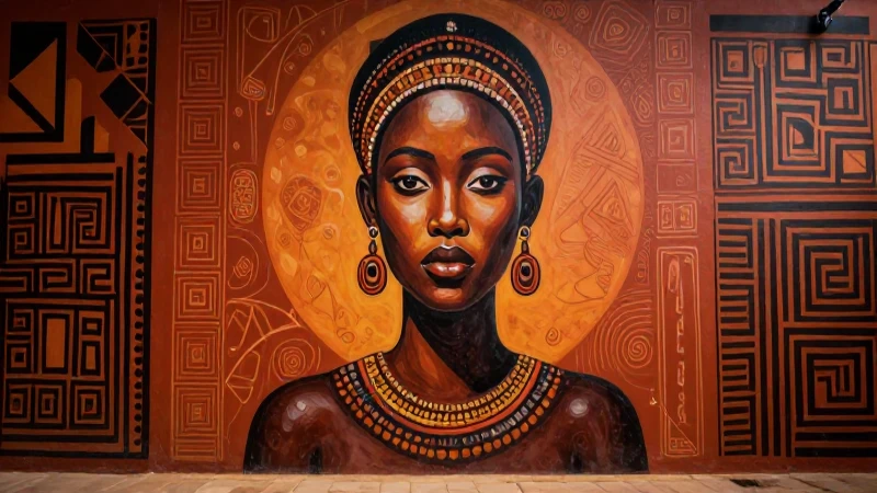 Arte africano vibrante en mural digital