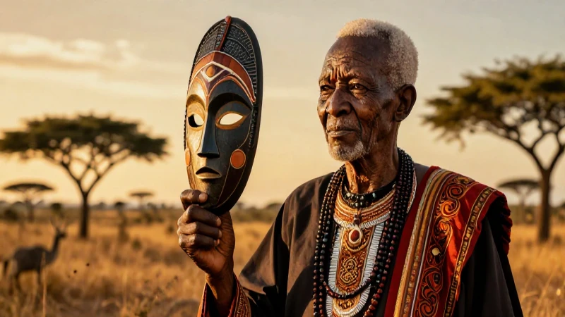 Anciano africano dramático con máscara