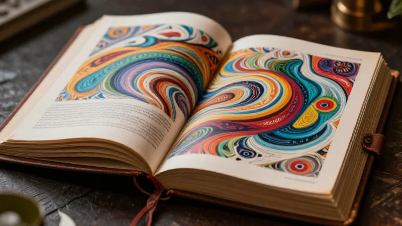Ilustración vibrante de un libro antiguo y cultura