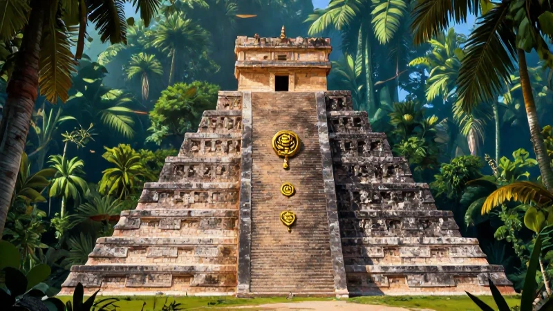 Pirámide mesoamericana majestuosa en una exuberante selva