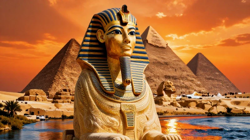 Faraón majestuoso, Nilo vibrante ante el atardecer de Giza