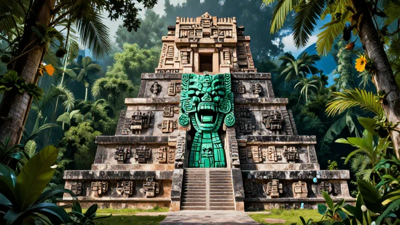 Majestuoso templo azteca en la selva