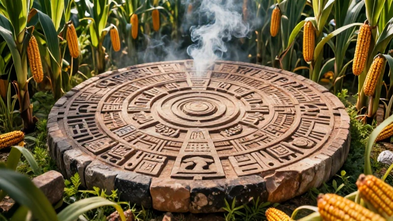 Cultura zapoteca: Resumen, características y aportes clave 5 Escena Zapoteca antigua con calendario y maíz