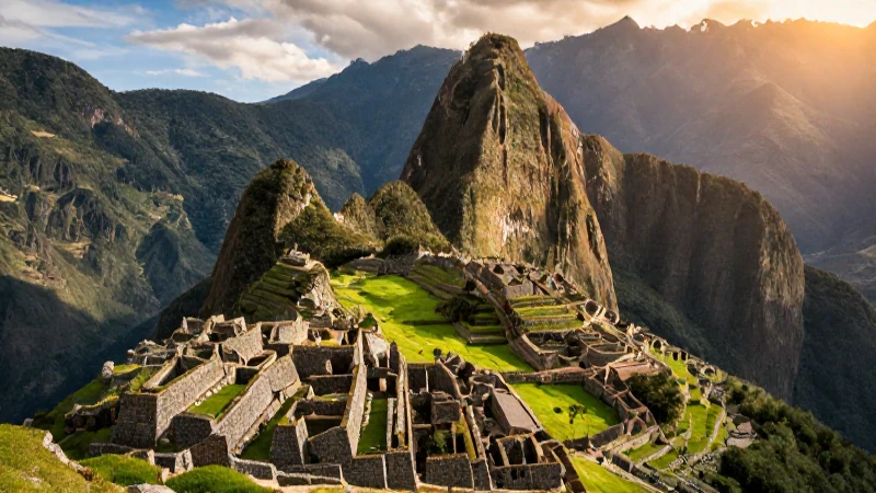 Citadel inca andina majestuosa bajo luz dorada