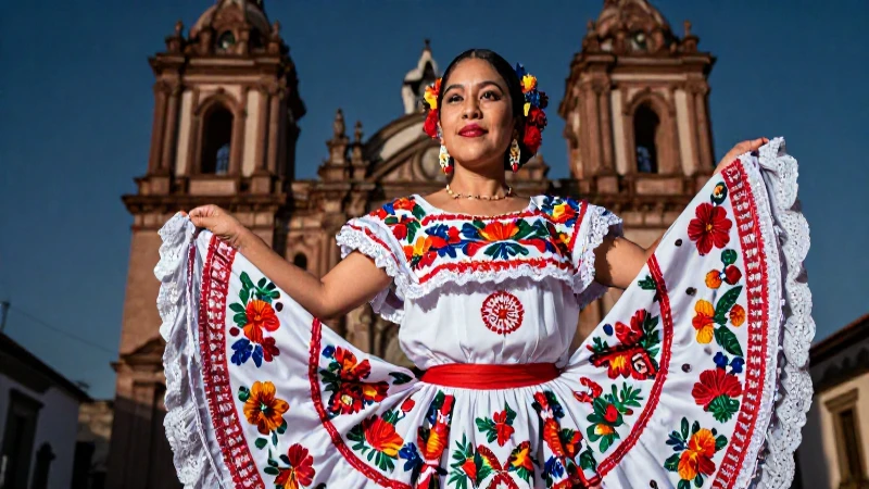 Mujer mexicana con atuendo tradicional en contexto cultural