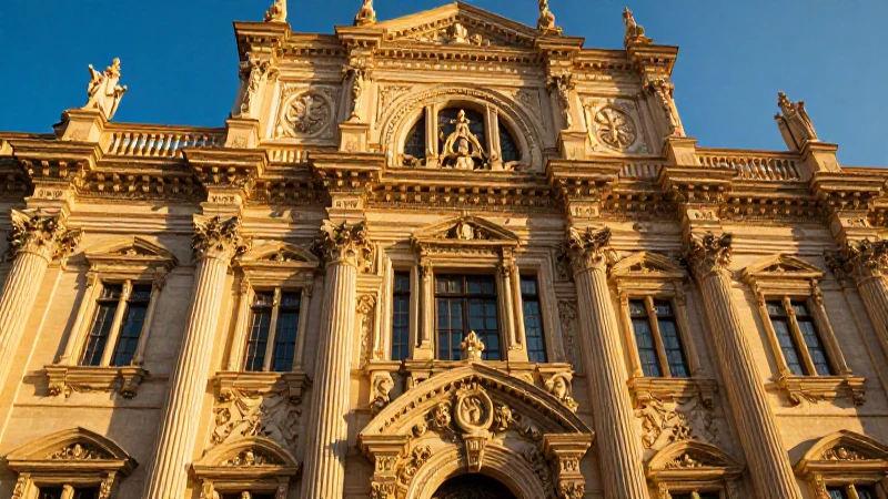 Fachada clásica majestuosa con luz dorada