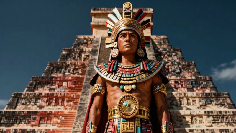 Conoce la Conoce historia de las culturas toltecas y mexicas 3 Regente Mexica en pirámide vibrante, estilo educativo