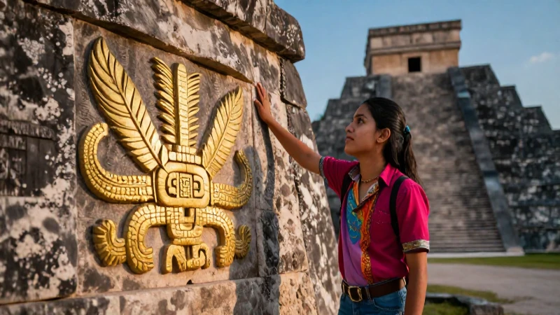 Conoce la Conoce historia de las culturas toltecas y mexicas 5 Estudiante toca un códice azteca iluminado por el sol