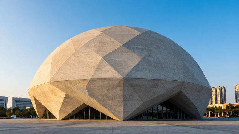 Cúpula moderna sofisticada en la ciudad al atardecer