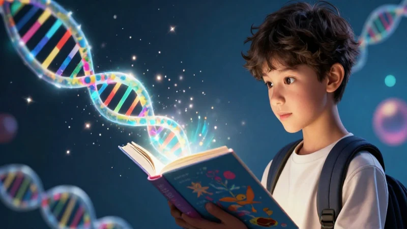 Joven estudiante y ADN en vibrante estética educativa