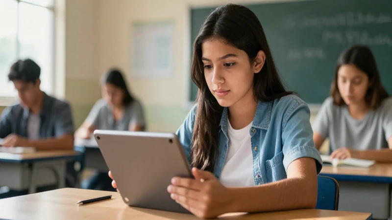 Estudiante mexicano digital en un aula moderna
