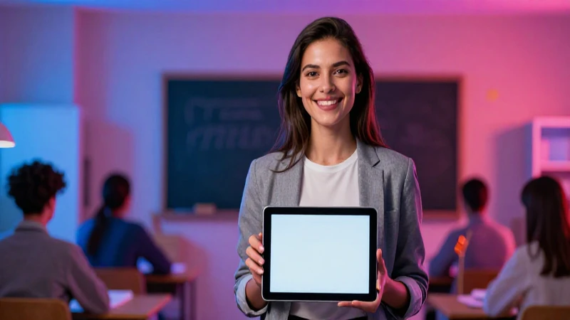 Potencia tus habilidades docentes con nuestro curso en línea para la nueva escuela mexicana 6 Maestra sonriente usa tecnología moderna
