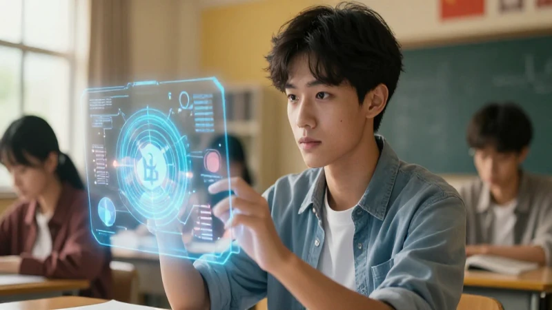 Estudiante enfocado con hologramas de conocimiento
