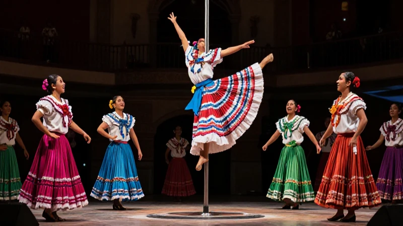 Danzantes mexicanos realistas con Palo Volador vibrante