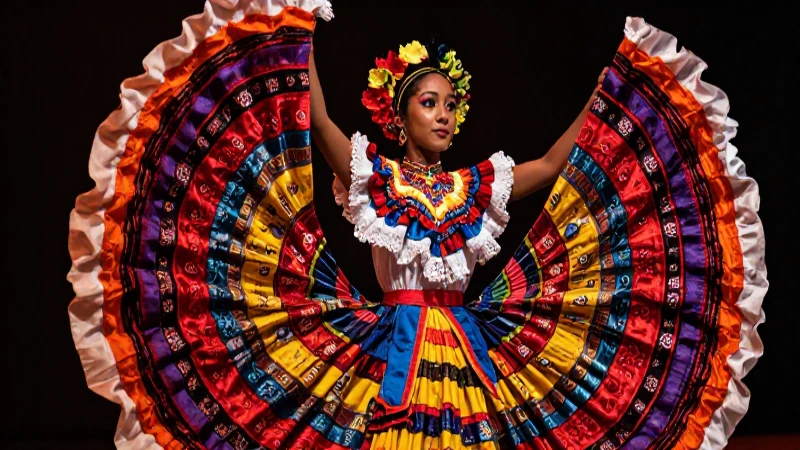 Danzante vibrante en traje folclórico dinámico