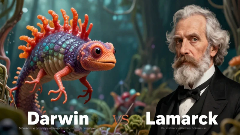 Ilustración de contraste evolutivo: Darwin vs Lamarck