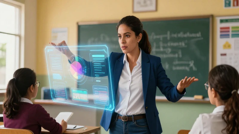 Profesora moderna en aula digital mexicana