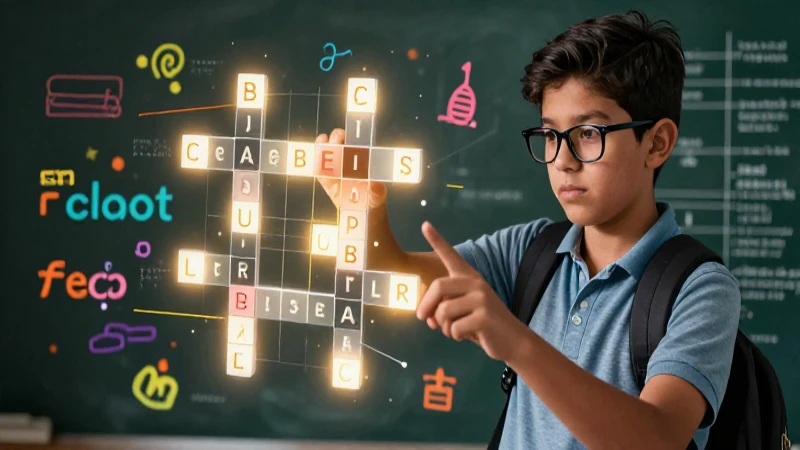 Estudiante mexicano y crucigrama educativo dinámico