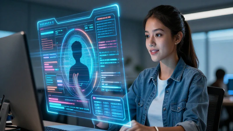 Estudiante mexicano ante interfaz digital futurista