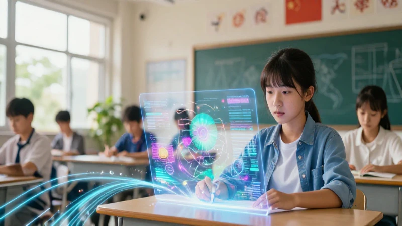 Estudiante enfocado con tecnología holográfica avanzada