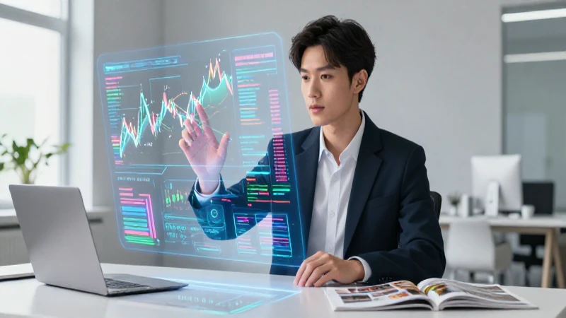 Joven profesional con interfaz holográfica futurista