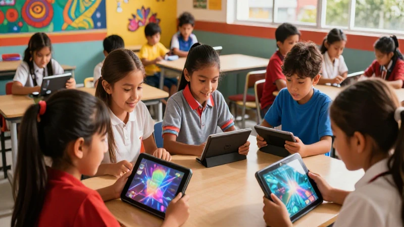 Inclusión educativa y tecnología: el impacto en el aprendizaje 3 Estudiantes mexicanos usan tabletas en aulas vibrantes